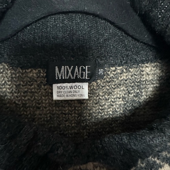 Vintage Wool Sweater Pattern Houndstooth Tan & Black Collared Grandpa Sweater XL - Picture 10 of 16